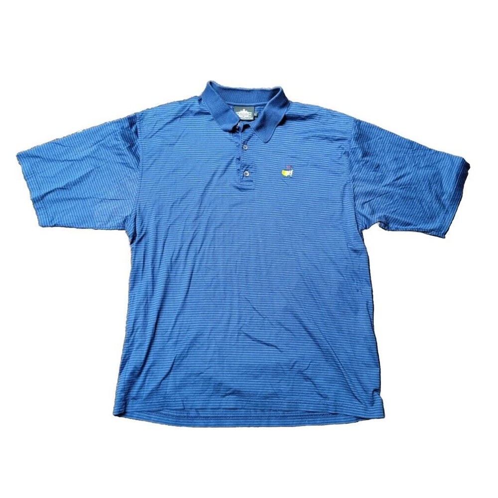 Vintage Masters Shirt Men Large Golf Polo Clubhouse Collection Blue Stripe Italy